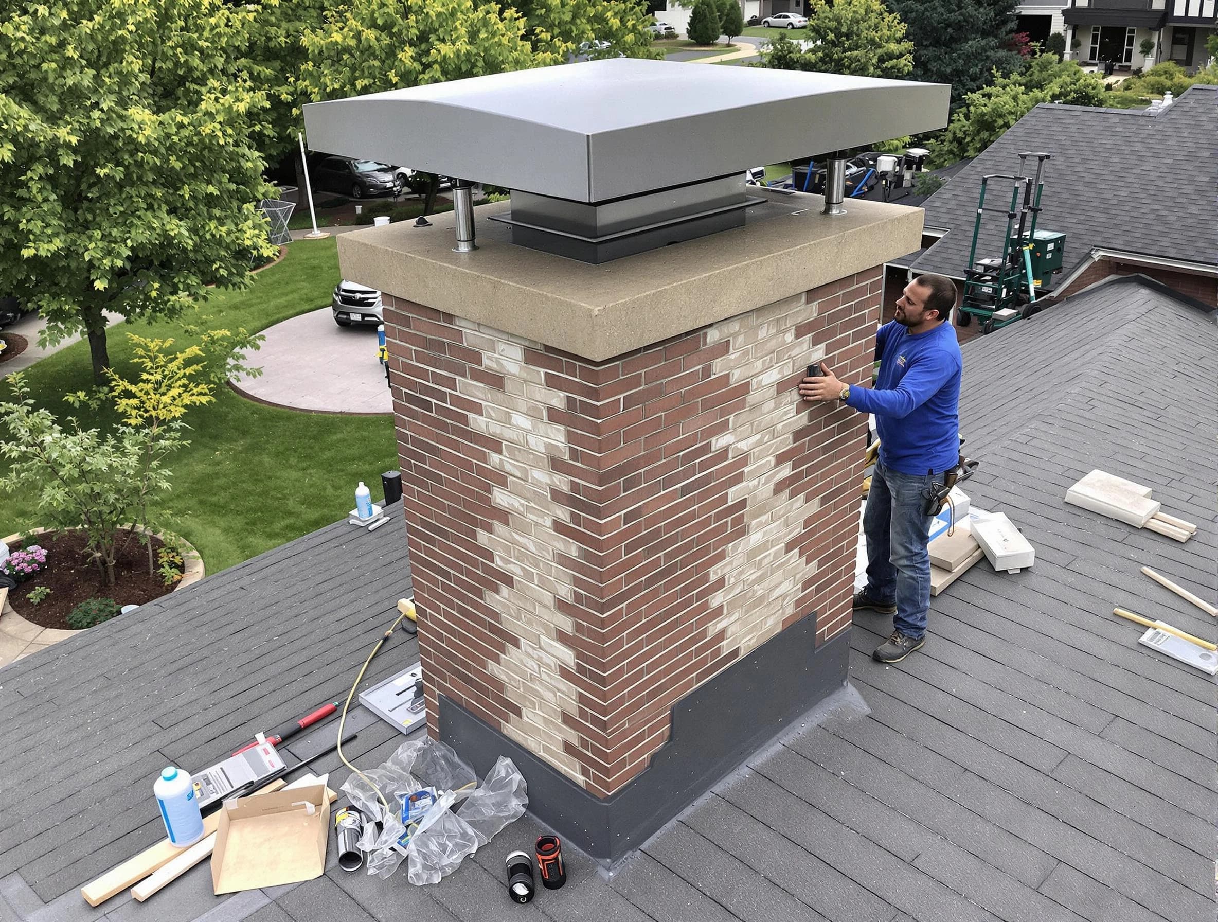 Lovejoy Chimney Sweep team working on a custom chimney remodel in Lovejoy, GA