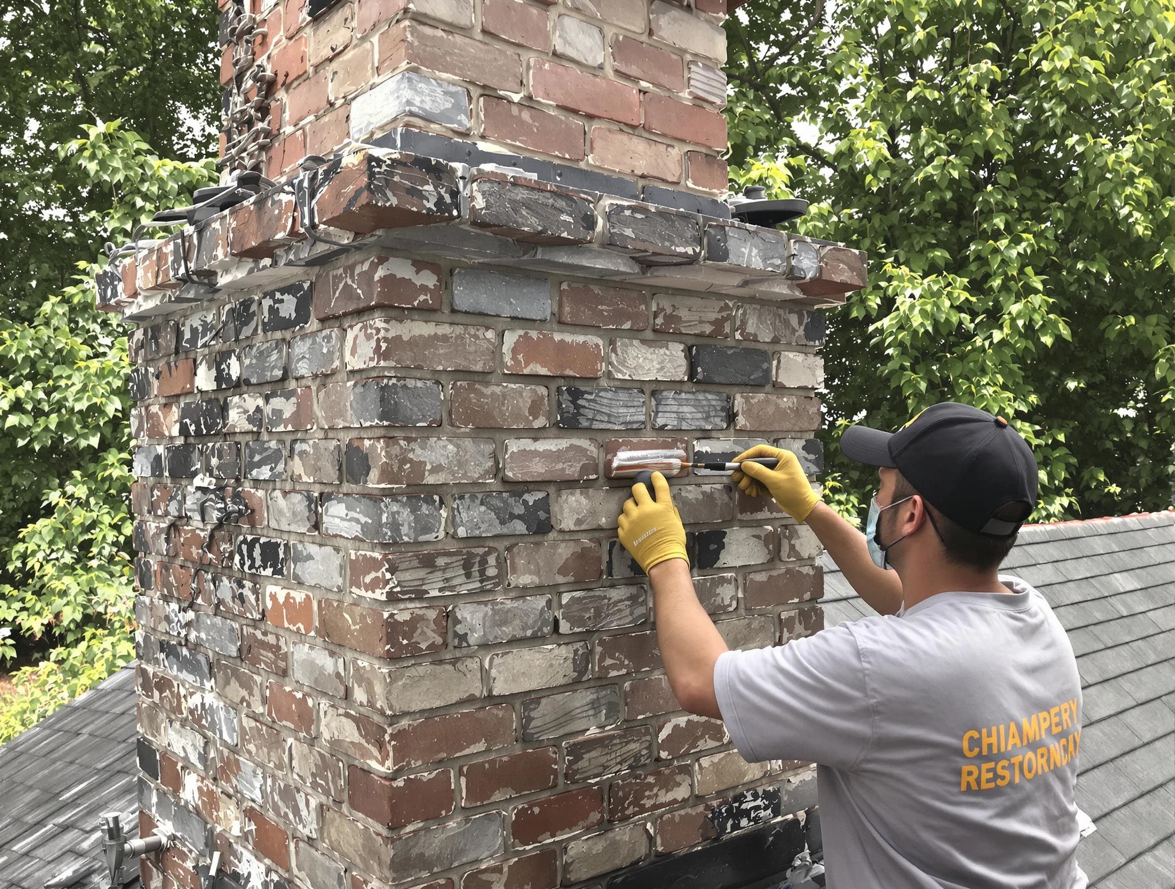 In-progress chimney restoration by Lovejoy Chimney Sweep in Lovejoy, GA